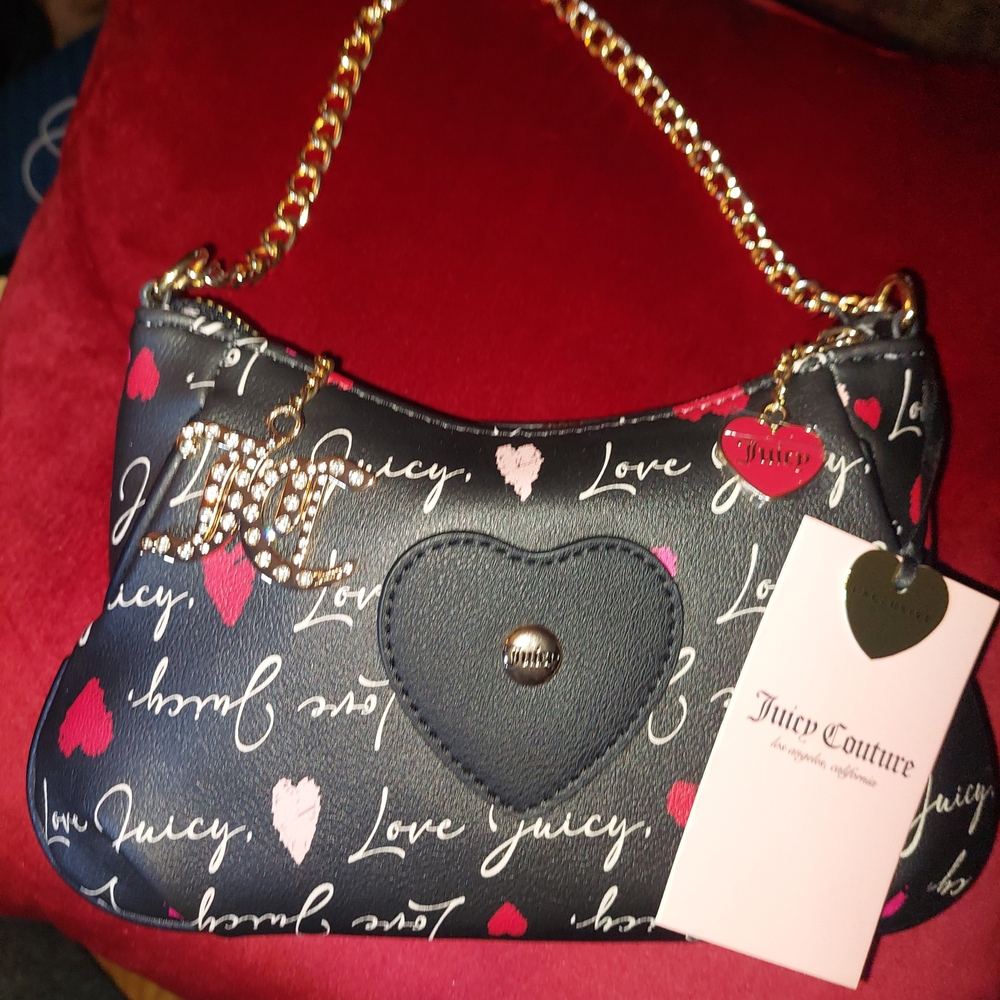 Juicy Couture Black and Pink Heart Shoulder Bag